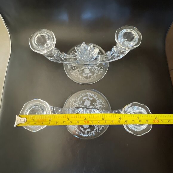 Vintage Fostoria Double Candlestick Navarre Etched Glass Flowers Base - Picture 7 of 10